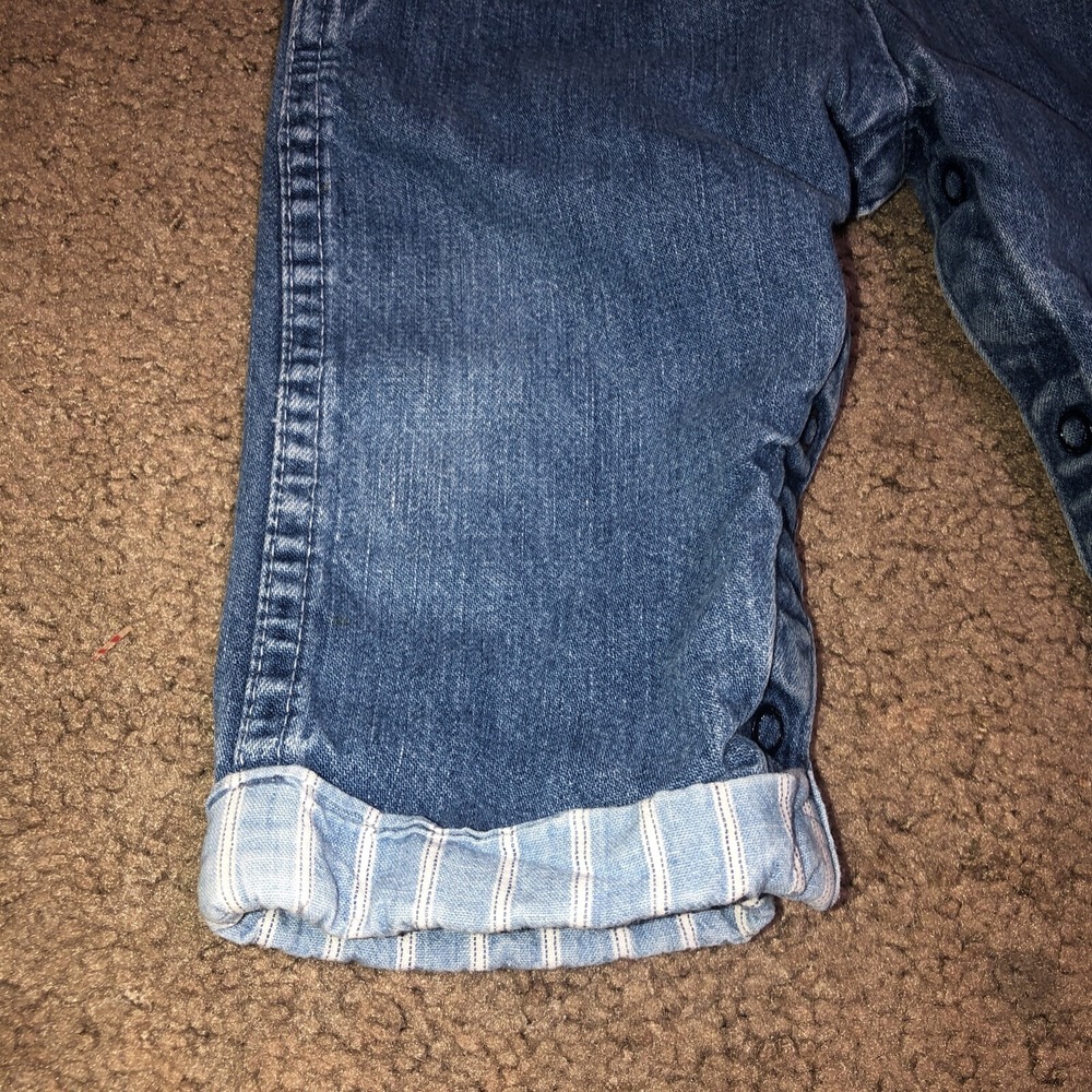 Vintage Osh Kosh B'Gosh Vestbak Denim Bib‎ Overalls 12 Months Stripe Detail USA - Picture 6 of 14